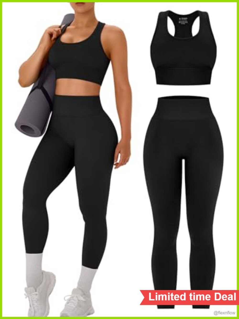 Womens 2 Piece Seamless Workout Set Racerback Sports Bra High Waist Leggings